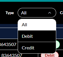 Type filter options