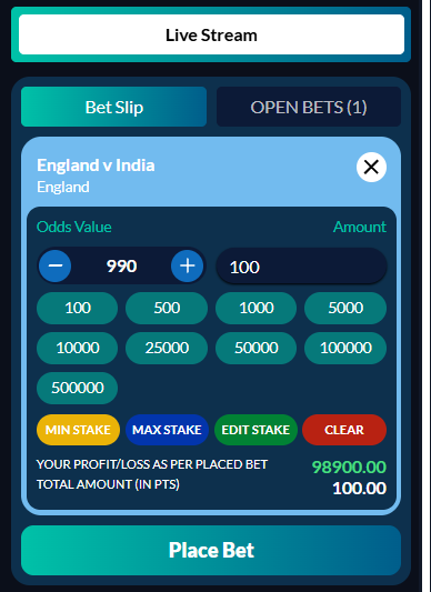 Bet slip back selection