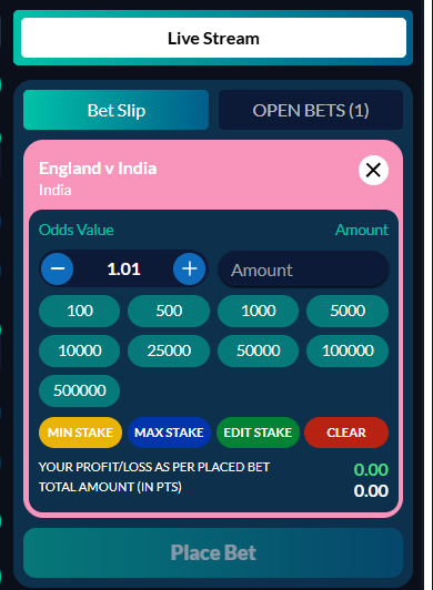 Bet slip lay selection