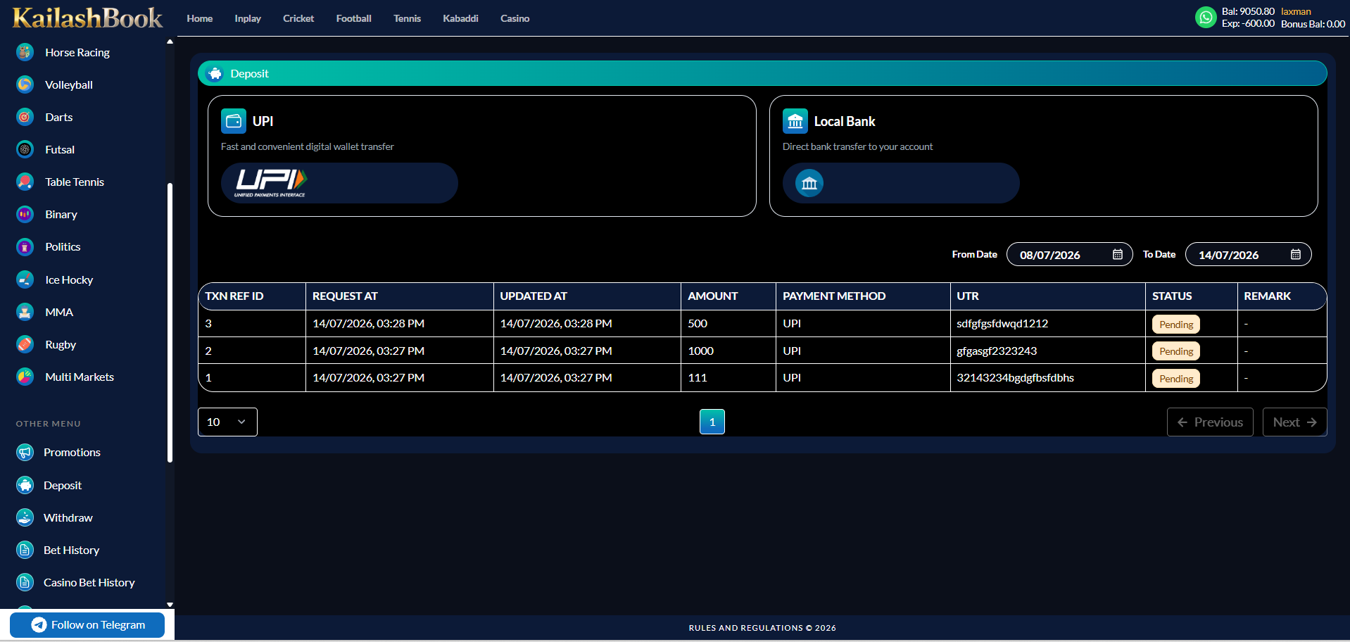 Deposit landing page