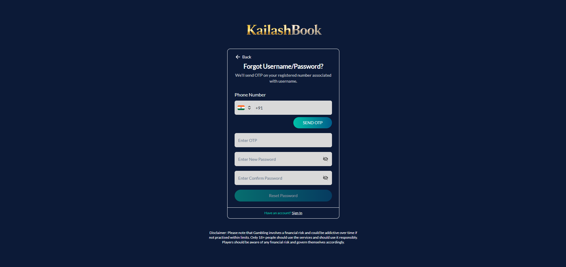 Forgot Password screen