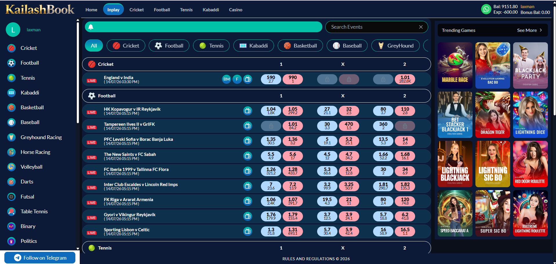 In-Play all sports