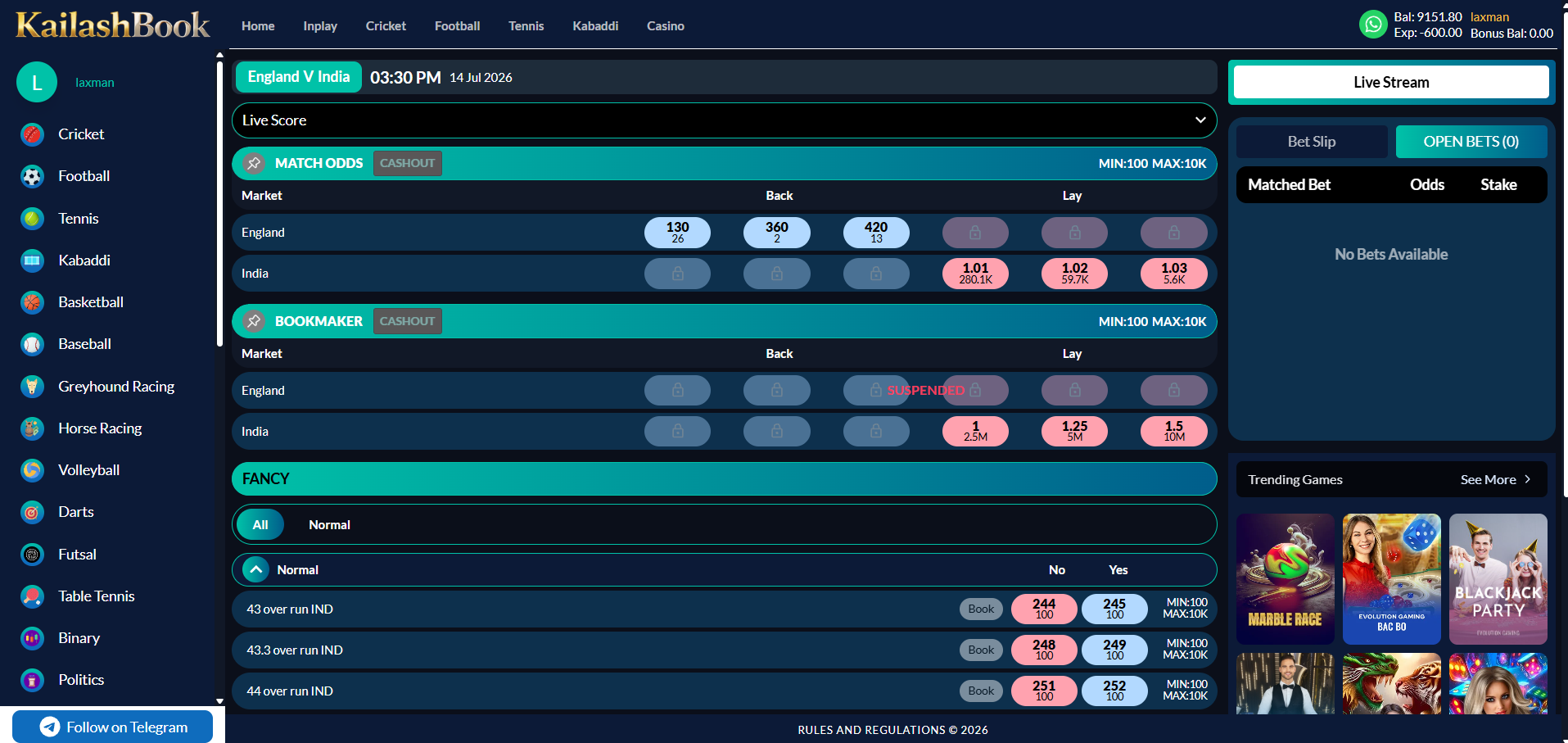 Cricket inside event market