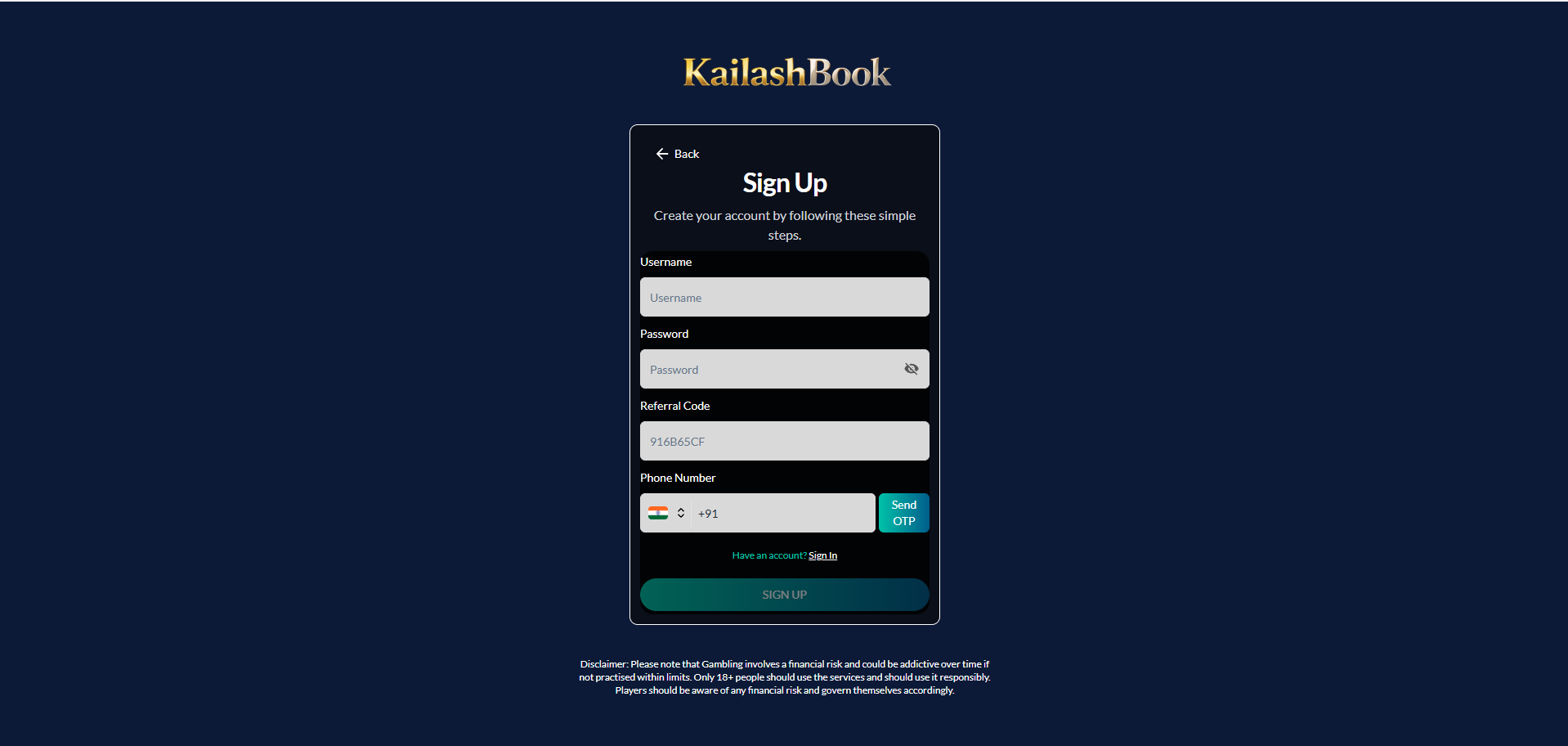 Sign Up screen