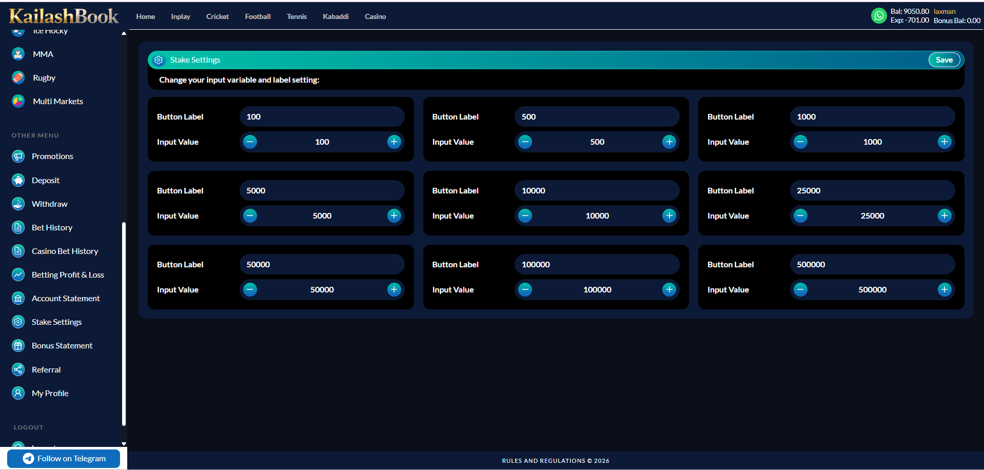 Stake settings grid